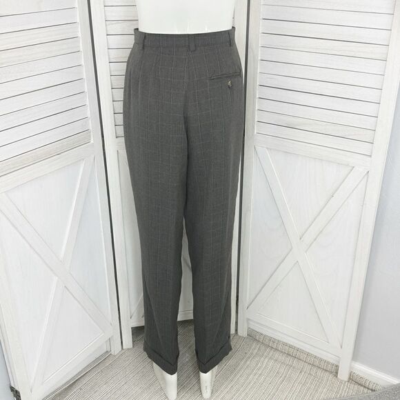 Geoffrey Beene Windowpane High Waist Cuff Hem Straight Leg Trouser Pants Grey 8 - Picture 4 of 16